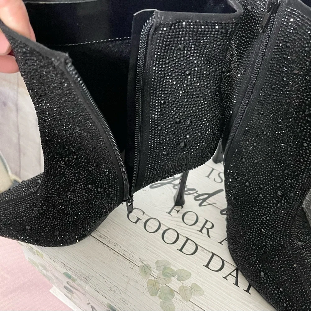 INC. Black Sequin Pointed Toe Stiletto Booty Shoes Size: 9M